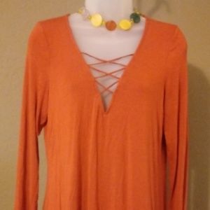 Express Burnt Orange Long Sleeve Dress